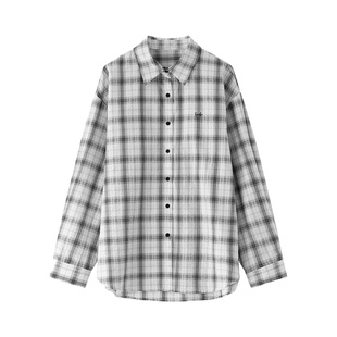 LAGOGO定格胶片韩系黑白格子衬衫女拉谷谷2026春新款纯棉宽松上衣