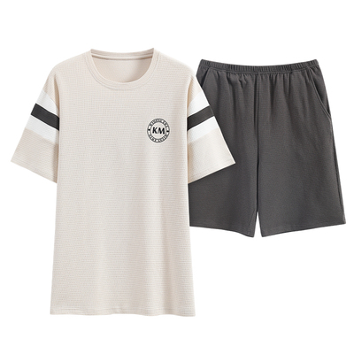 男士睡衣夏季纯棉薄款圆领短袖