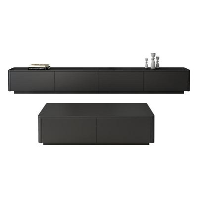 超长黑色落地电视柜茶几组合现代简约客厅家用新款地柜轻奢高级感