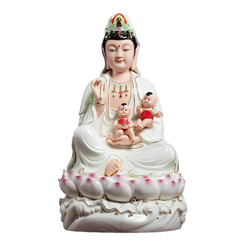 戴玉堂陶瓷摆件《送子观音2男孩》观世音菩萨像佛像客厅供奉家用