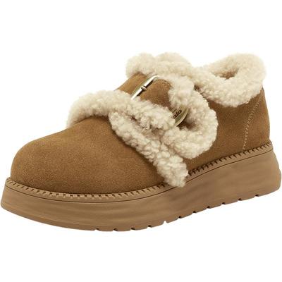 Bata勃肯毛毛鞋女2025冬新款牛剖皮通勤保暖厚底加绒单鞋8501MDM5