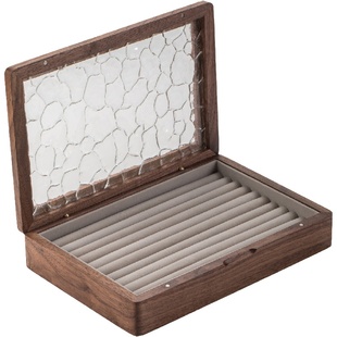 实木戒指盒大容量展示高级水波纹玻璃首饰盒耳环耳钉专用收纳盒