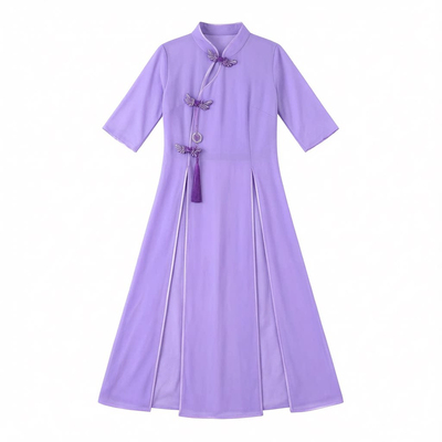 锦纶改良旗袍修身形体流苏