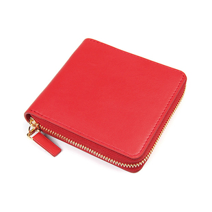 聚变手工皮具高端定制红色头层牛皮真皮卡位横版拉链宽版短钱包