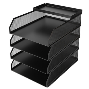 得力金属文件盘文件座五层金属网纹文件框档案整理资料A4收纳架置物文件筐多层黑色文件架文件夹收纳盒办公