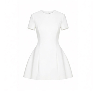 IU同款极简风白色短袖连衣裙女夏显瘦A字裙小众轻熟简约气质短裙