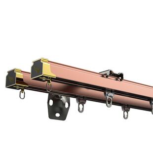 u型窗帘轨道直轨静音铝合金滑轮双滑道飘窗滑轨黑色窗帘杆L型导轨