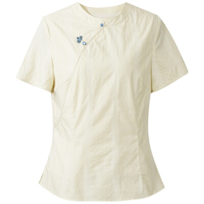 复古新中式立领纯棉显瘦短袖衬衫