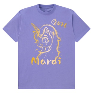 Mardi2026马年纯棉圆领上衣本命年独角兽小马短袖t恤男女童亲子装