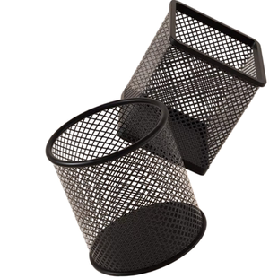 大容量加厚笔筒金属网格笔插文具办公室桌面笔筒多功能收纳黑色