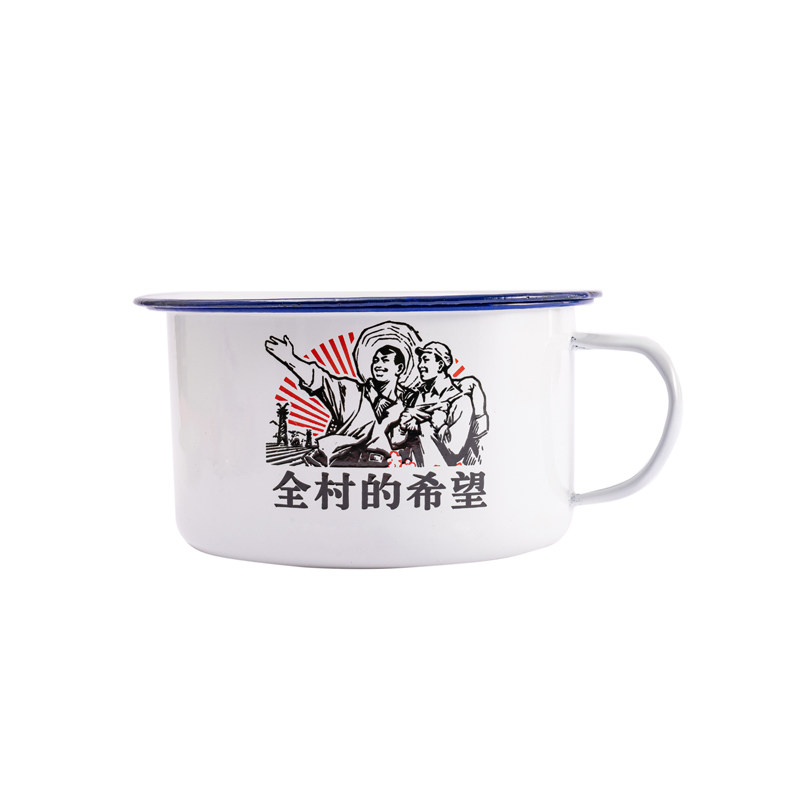 复古搪瓷泡面碗家用学生宿舍神器饭碗装猪油罐方便面面碗大号带盖