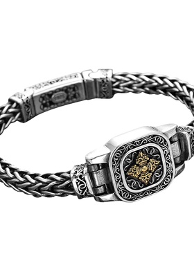 手工编织龙骨金刚杵纯银手链男士