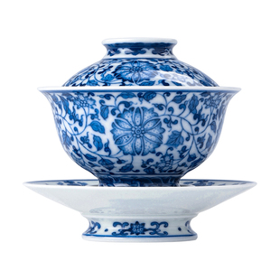 景德镇官方陶瓷手绘青花缠枝莲三才盖碗功夫茶具个人专用泡茶专用