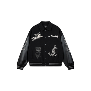 【Achock官方店】美式翻领重磅刺绣夹克春秋机车风潮牌棒球服外套