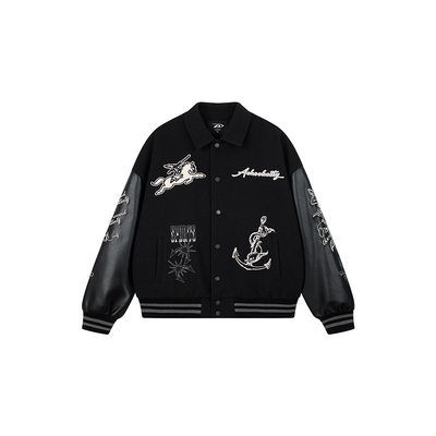 【Achock官方店】美式翻领重磅刺绣夹克春秋机车风潮牌棒球服外套