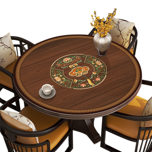 新中式实木大圆桌桌布圆形双层餐桌带转盘桌垫防水防油免洗皮革垫