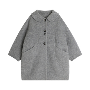 沫沫童装冬装女童2025秋冬季新款儿童休闲百搭中长款翻领大衣外套