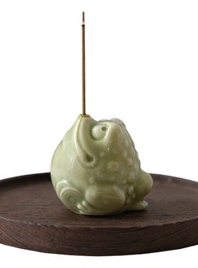 观山小社陶瓷三足金蟾香插小摆件