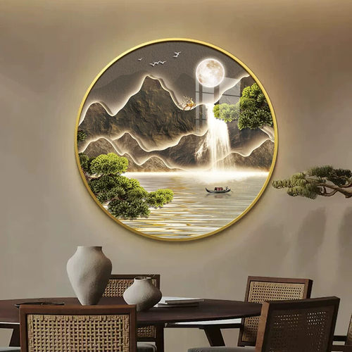 盈浩现代轻奢山水福禄装饰画玄关画入户正对门挂画寓意好墙面壁画