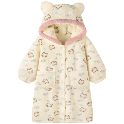 可爱猫耳朵珊瑚绒睡袍冬季睡衣