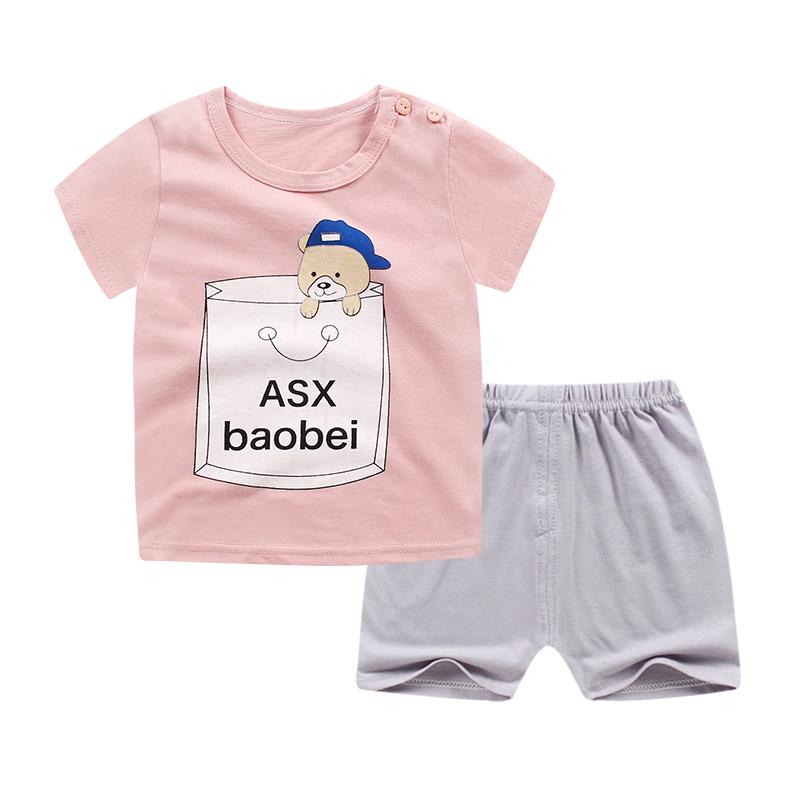 新款夏季男女童纯棉短裤短袖套装宝宝T恤短裤两件套婴幼儿0-5岁