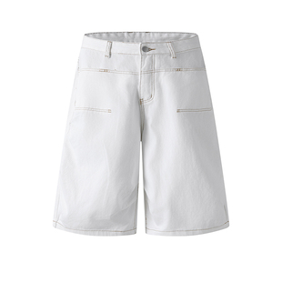 Holocene美式潮牌复古水洗简约风牛仔裤宽松工装小众白色七分裤男