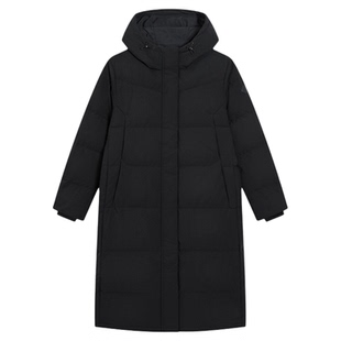 特步中长款羽绒服女连帽2025年冬季新款女装防风保暖加厚鸭绒外套