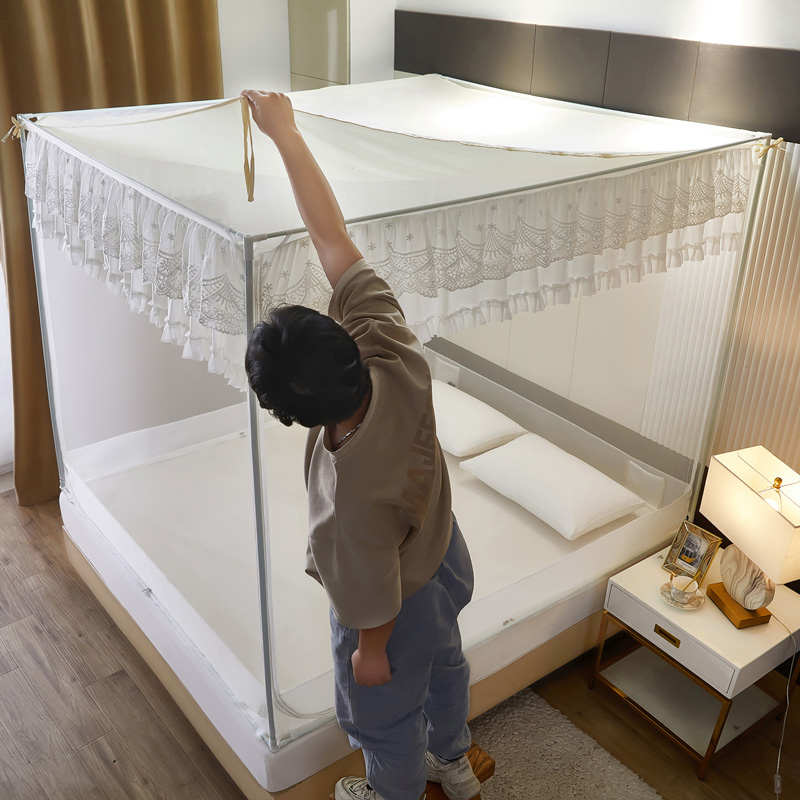 床笠款防摔儿童蚊帐1.35×1.9m2×2全底加厚支架防尘顶三开U门T门