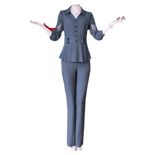 大码时尚套装女2026春夏新款气质显瘦设计感镂空上衣裤子两件套潮