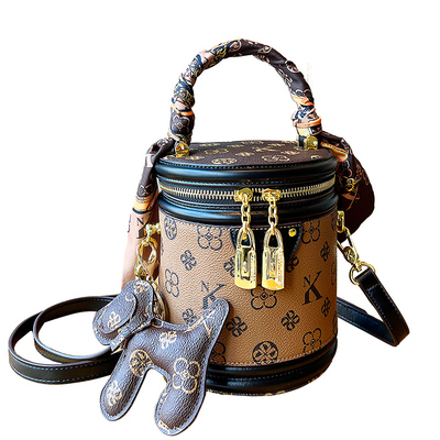 时尚老花发财桶斜挎水桶包