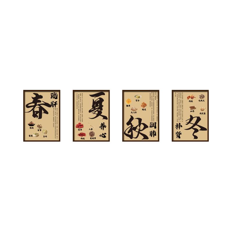 中医养生馆春夏秋冬四季中药食同源展示墙面氛围布置装饰形象挂画