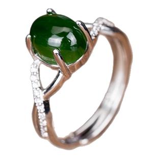 七彩云南和田玉碧玉戒指银镶嵌玉石中式国风款玉环送女友生日礼物