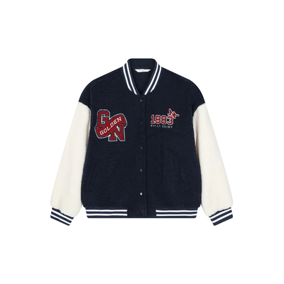 唐狮拼接宽松仿羊羔毛加厚外套女