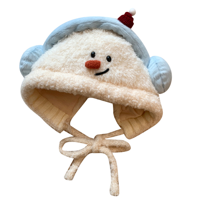 可爱雪人毛绒针织护耳帽女显脸小
