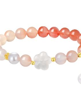 天然红玛瑙手串女925银手链渐变