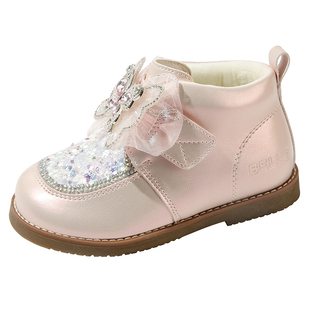 百丽童鞋幼童宝宝靴小女孩公主靴冬季新款女童棉鞋儿童加绒时装靴