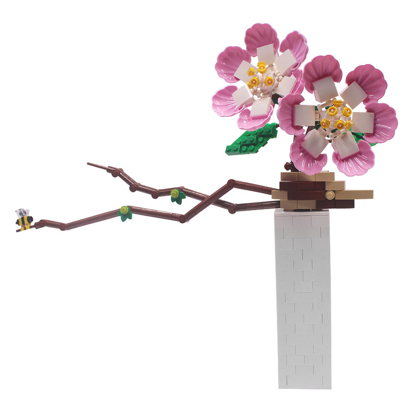 小颗粒拼插节日花束积木梅花摆件