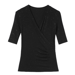 莫代尔法式v领打底衫女春夏季2026新款内搭修身中袖t恤基础款上衣