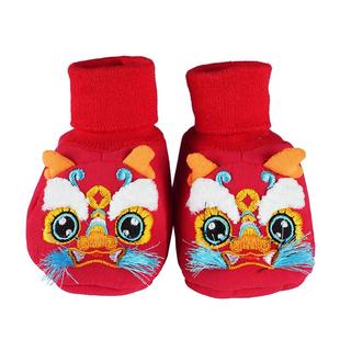 龙头袜鞋婴儿一周岁宝宝满月百天软底鞋虎头鞋冬季加绒地板袜布鞋