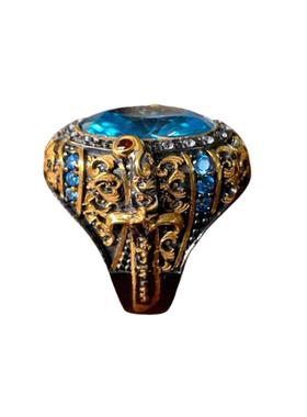 土耳其复古海蓝宝925银镀金戒指