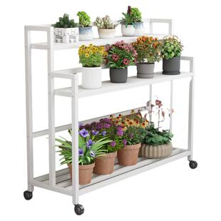 阳台铁艺花架可移动带轮子花盆架加高大花盆摆放架两层多层花架子