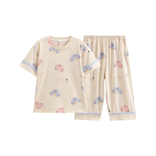 芬腾儿童睡衣女孩纯棉夏季短袖套装女童中大童可爱卡通薄款家居服
