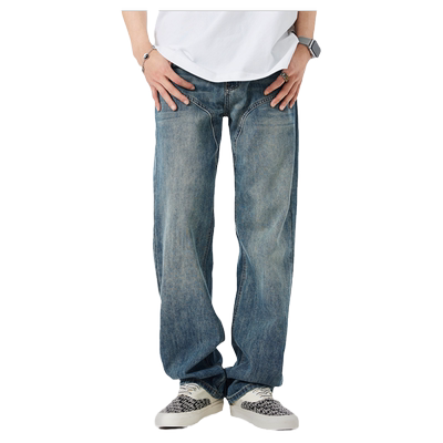 JFU 2025秋冬款牛仔裤男生宽松直筒阔腿长裤子男款复古潮牌百搭