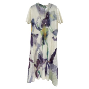 锦妃春装夏装女生日礼品褶皱海边度假中年妈妈大码女装连衣裙礼物