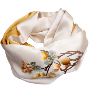 桑蚕丝刺绣丝巾女中老年真丝围巾苏绣披肩旗袍外搭民族风伴手礼物