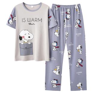 夏季情侣睡衣短袖长裤纯棉男青年家居服女生韩版卡通大码宽松套装