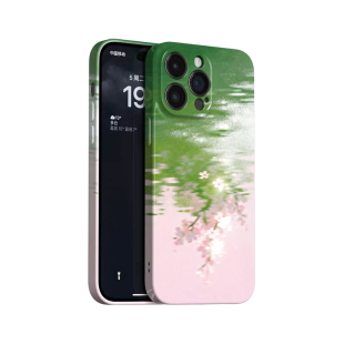 映花~清新春日湖面ins适用苹果17promax手机壳iphone16华为pura70小米14油画vivoS30菲林iqoo15荣耀400一加13
