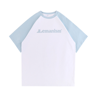 lemanism美式插肩T恤短袖男夏季oversize字母撞色情侣半袖上衣女