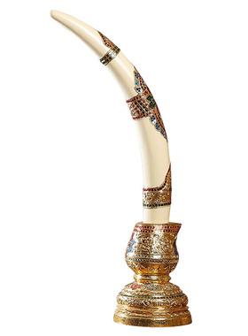 东南亚风木雕象牙会所金箔摆件