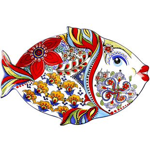 波西米亚风个性水果盘子托盘餐盘大号鱼盘手绘鱼形陶瓷盘家居摆件